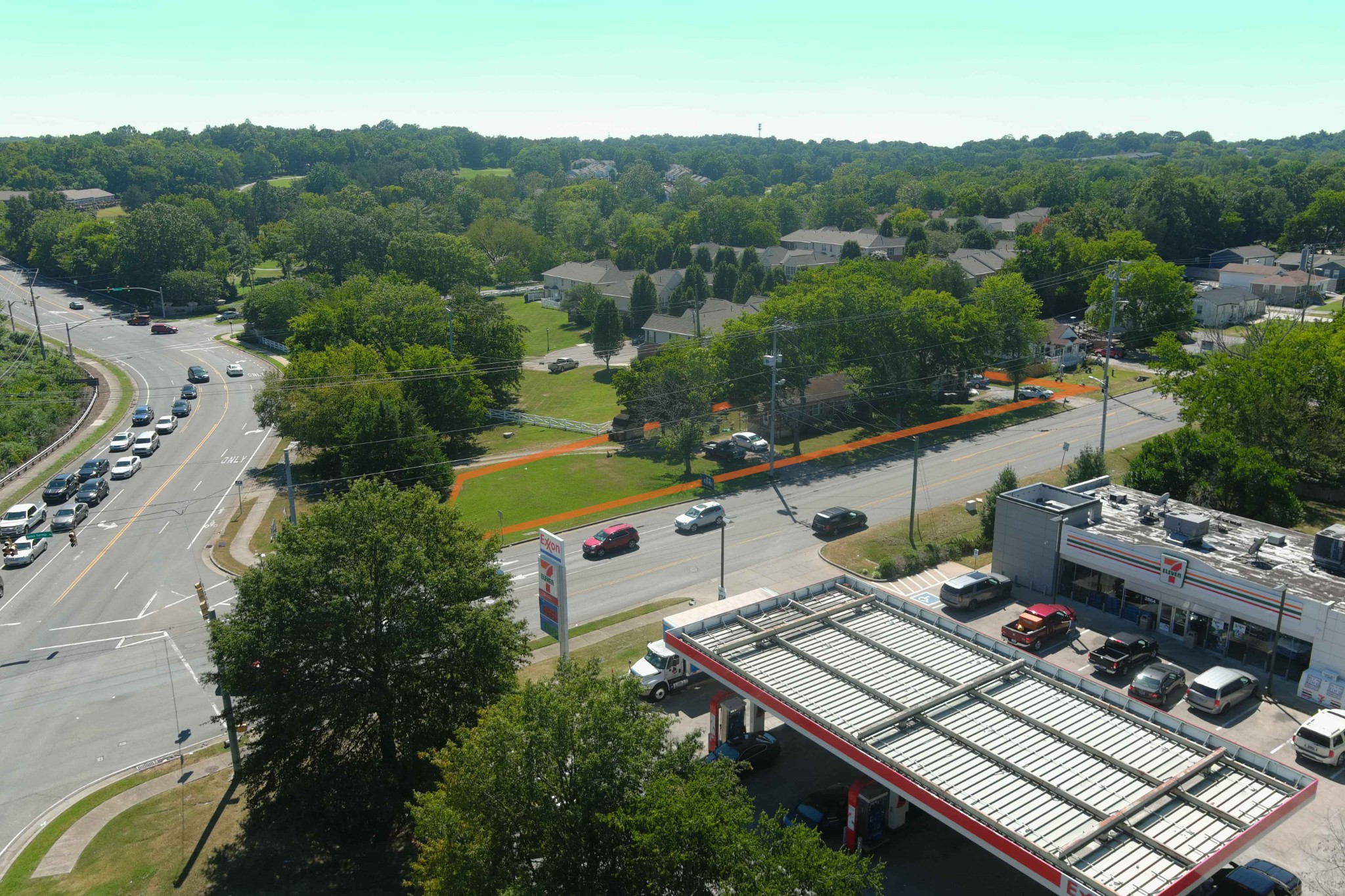 an aerial view of a house with a garden