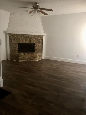 a room with a fireplace