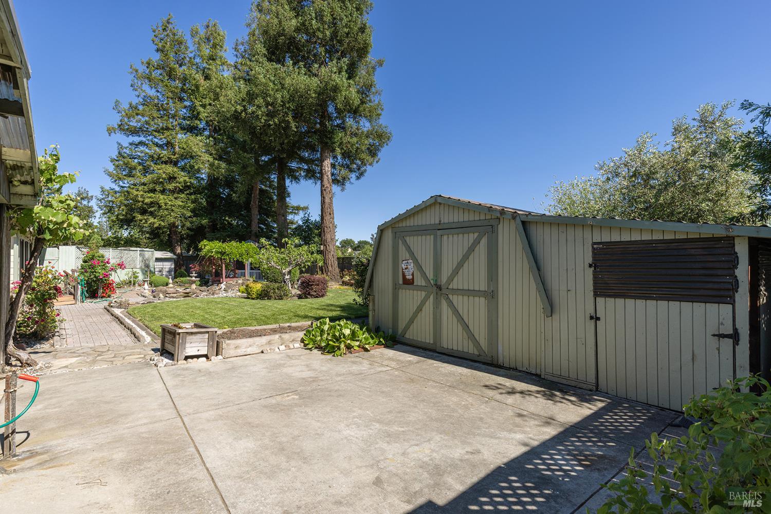2236 West Hearn Avenue Santa Rosa, CA 95407 - Photo 38 of 56 a view of a backyard with potted plants and large tree