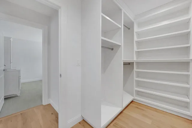 a view of an empty walk in closet