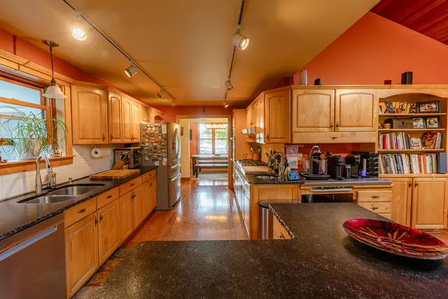 a kitchen with lots of counter top space