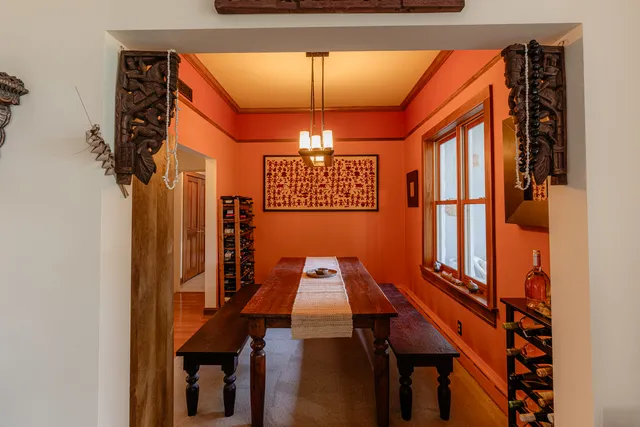 a view of a room with windows