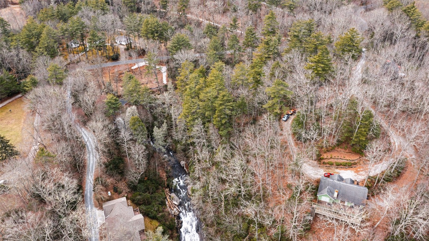 Aerial view of road and lot.
