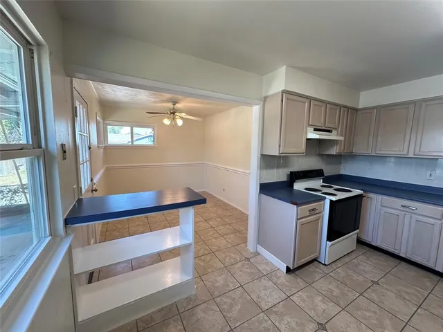 a kitchen with stainless steel appliances granite countertop a stove and a refrigerator
