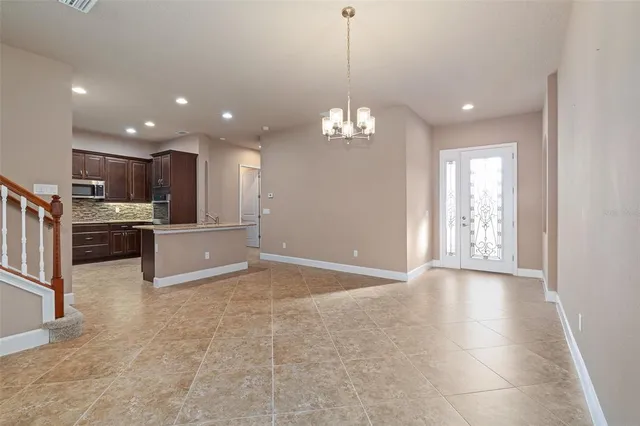 a view of a livingroom with a chandelier