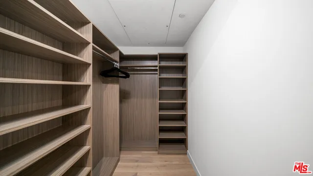 a view of walk in closet with empty racks
