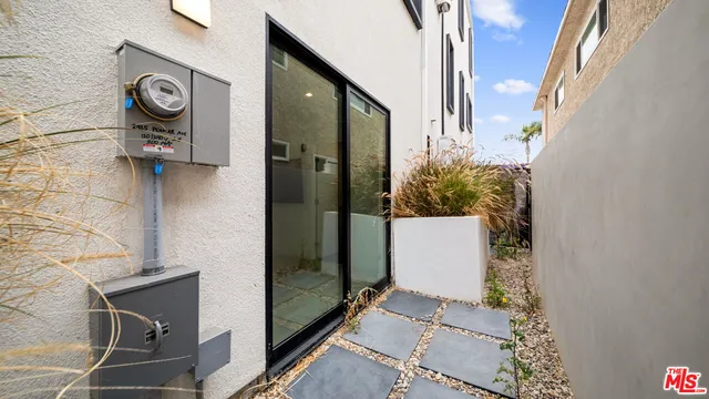 a view of a potted plant in front of a door