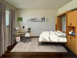 a living room with furniture and a rug