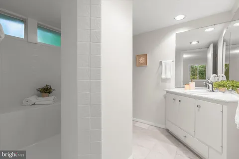 a bathroom with a flowers