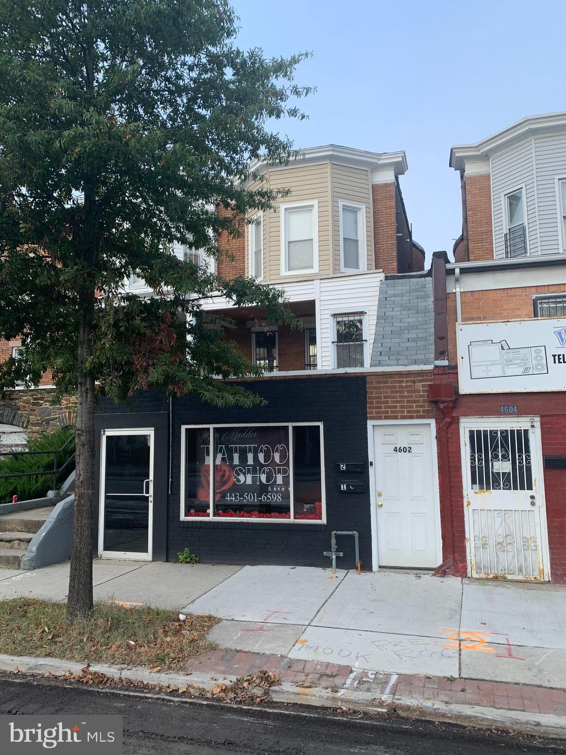 front view of a house with a tree