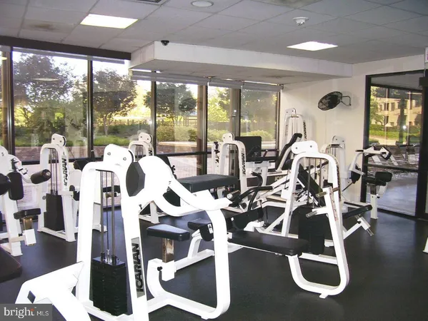 a view of a room with gym equipment