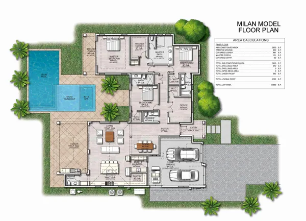 a view of swimming pool from a balcony