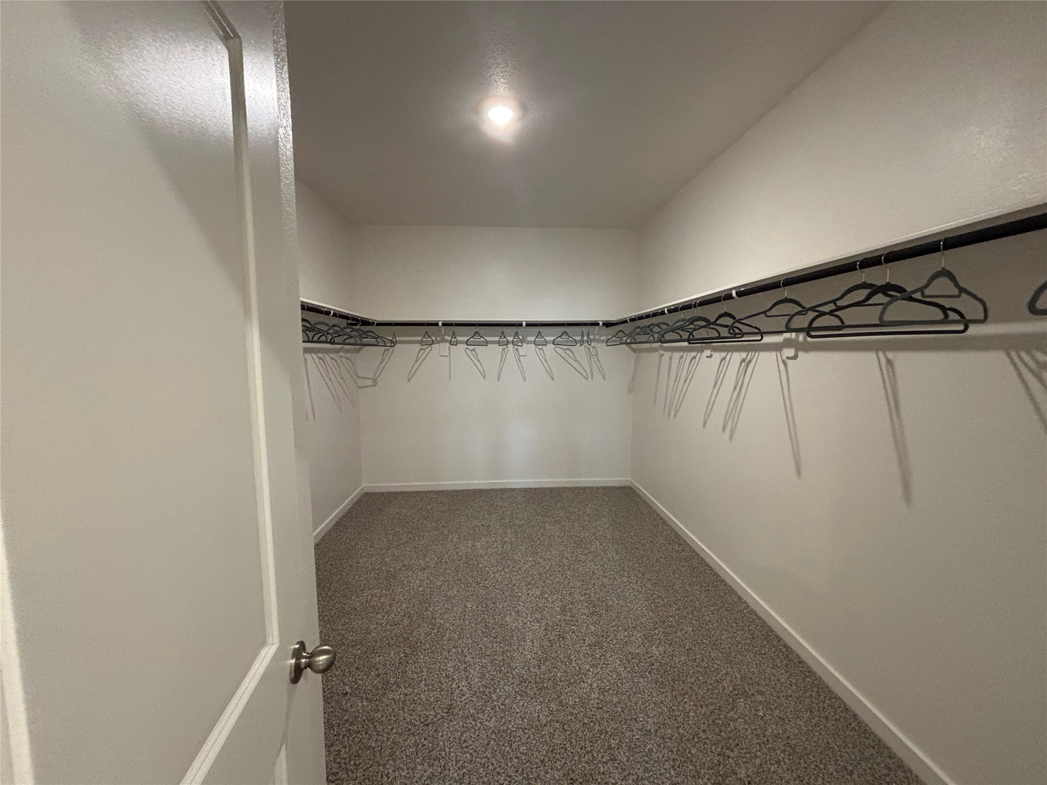 4315 Windsor Forest Fulshear, TX 77494 - Photo 16 of 50 This is a spacious walk-in closet of primary bedroom on main floor with carpeted flooring and ample hanging space on both sides, ideal for organizing clothes and accessories.