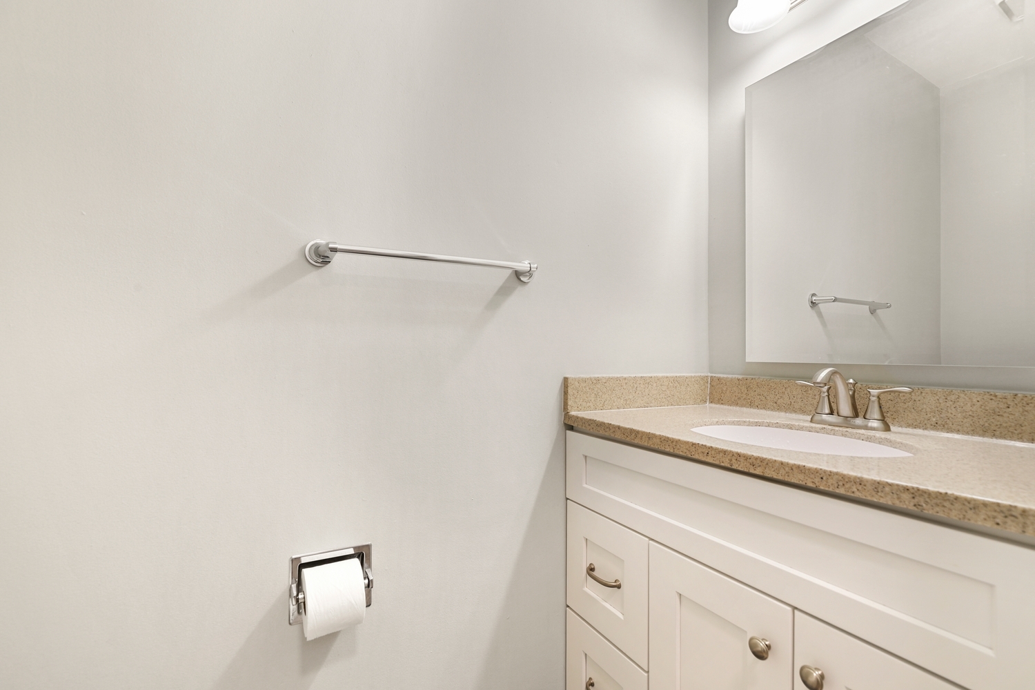 596 Buckboard Road Bolingbrook, IL 60490 - Photo 18 of 30 a bathroom with a granite countertop sink and a mirror