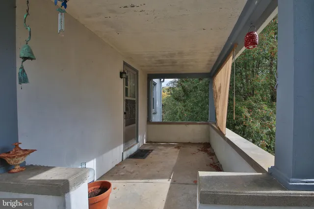 a view of porch with wooden floor and a potted plant