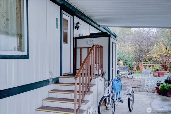 a view of porch with seating space