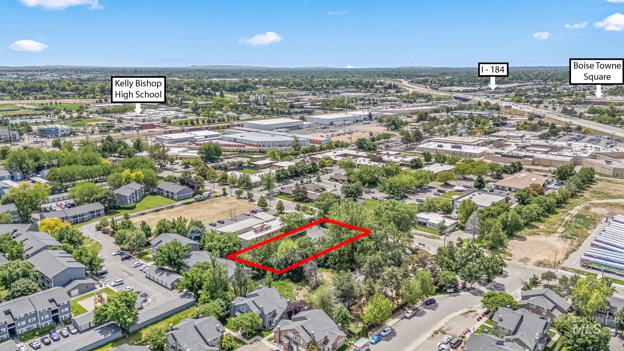 404 North Allumbaugh Street Boise, ID 83704 - Photo 3 of 31 Aerial view of residential area with property parcel outlined