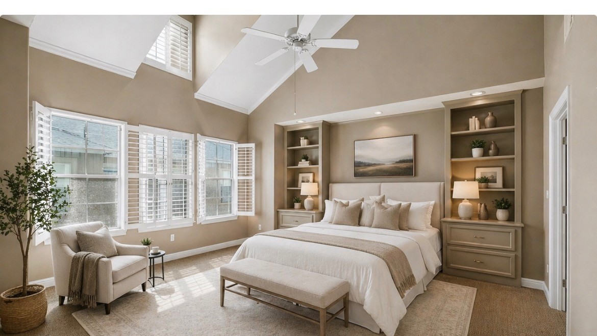 2150 Bancroft Lane Houston, TX 77027 - Photo 12 of 25 a bedroom with a bed couch and a large window