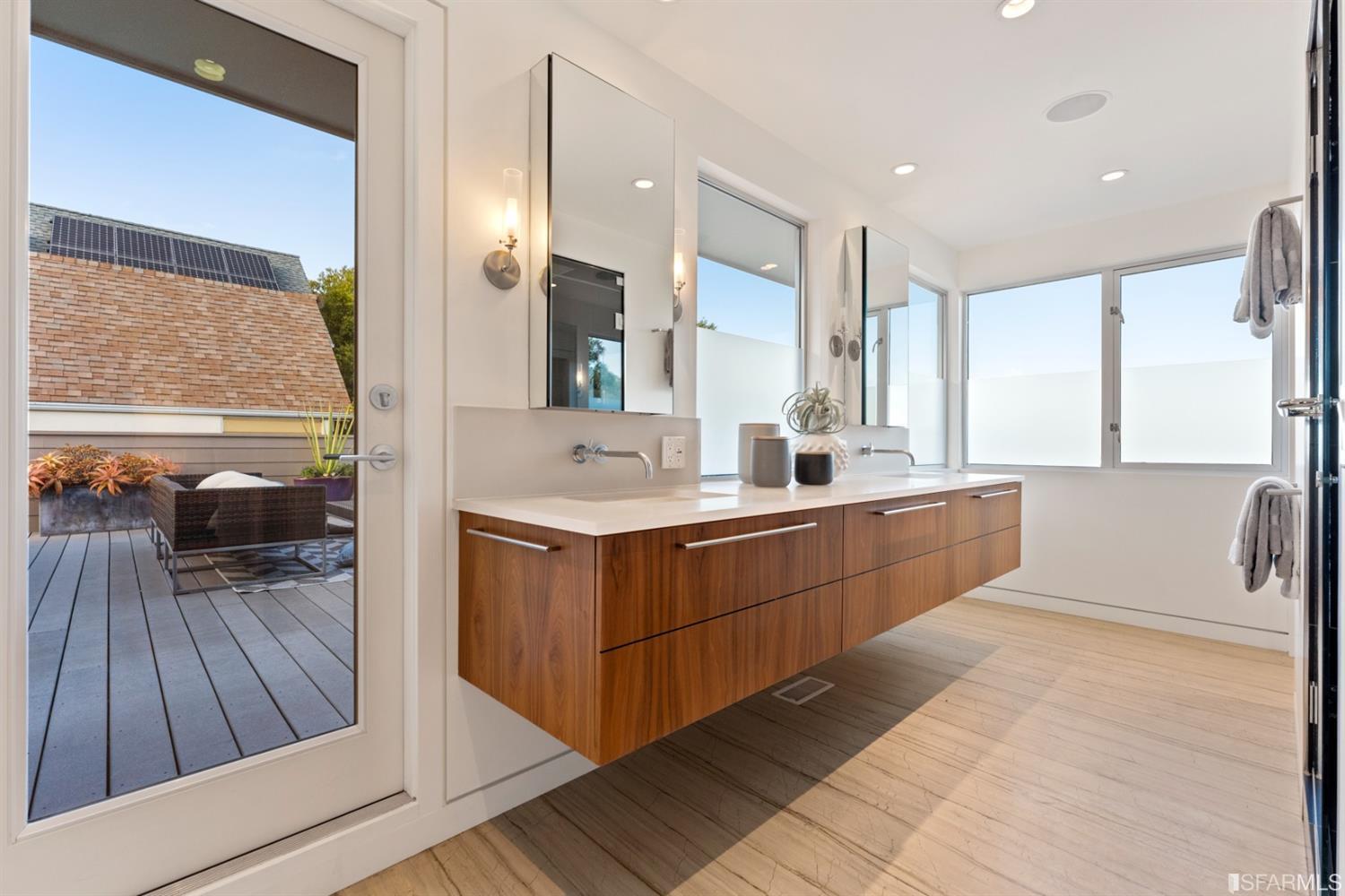 172 Prentiss Street San Francisco, CA 94110 - Photo 42 of 73 Primary bath with double vanity and custom cabinets by Kenwood Cabinetry