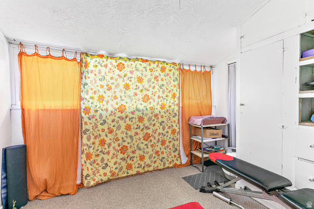232 300 North Provo, UT 84606 - Photo 11 of 27 Exercise area featuring a textured ceiling and light carpet