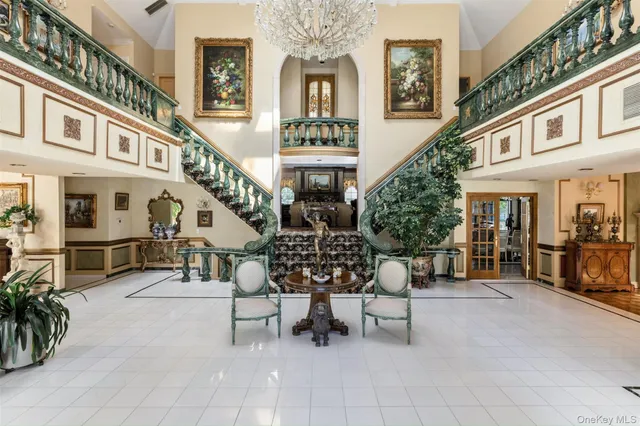 a view of a building with sitting area