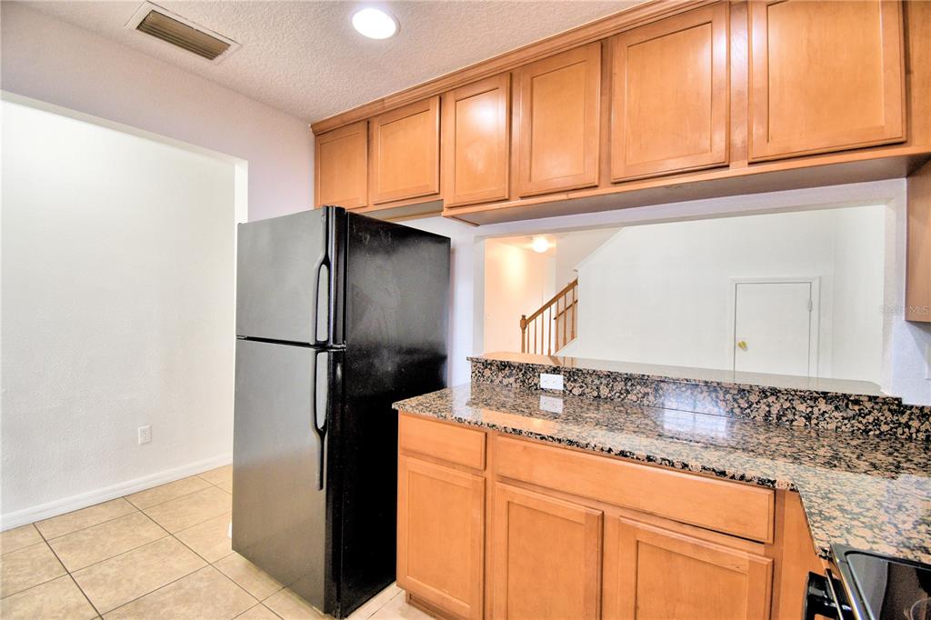 5359 River Rock Road Lakeland, FL 33809 - Photo 8 of 51 a kitchen with granite countertop cabinets and refrigerator