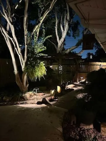 a front view of a house with a garden and plants