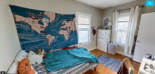 a living room with chairs