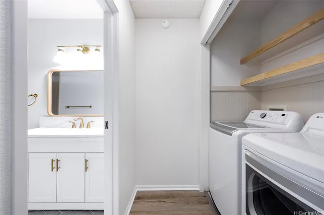 a utility room with dryer and washer