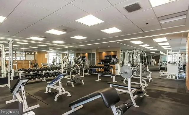 a view of a room with gym equipment
