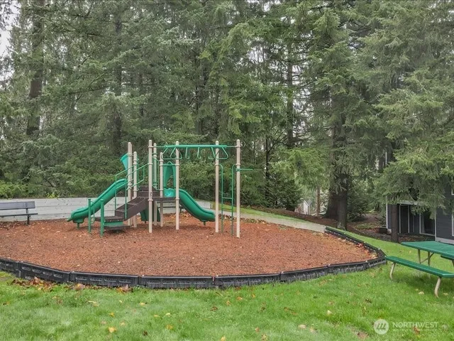 a view of a park with slide