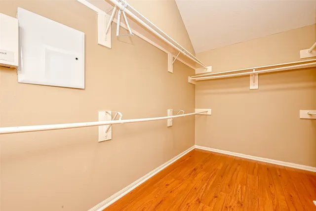 a view of a room with racks on the wall