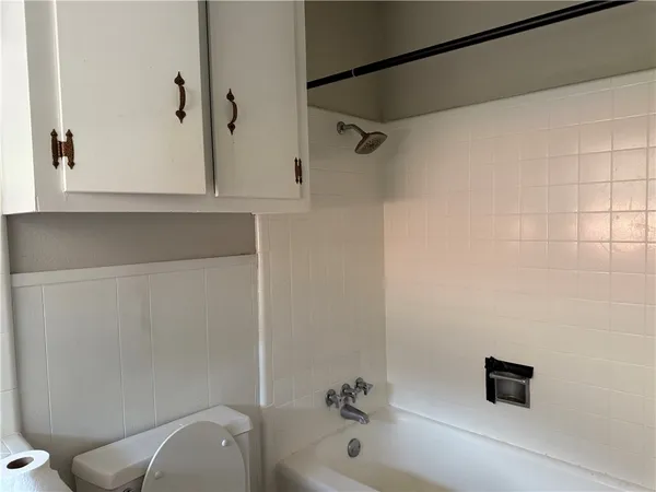 a bathroom with a toilet and a bathtub