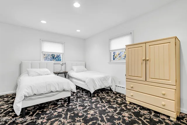 a bedroom with a bed and a closet