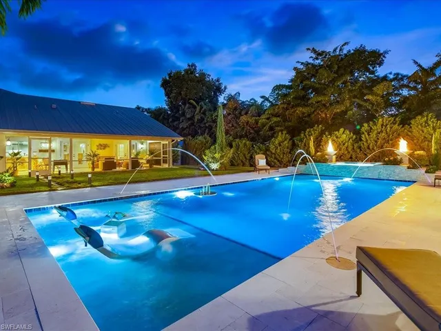 a view of an outdoor space and swimming pool
