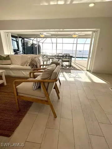 a living room with patio area