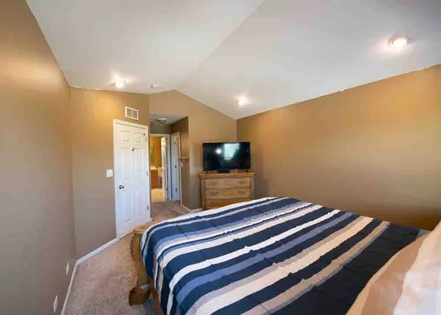 a living room with a toilet