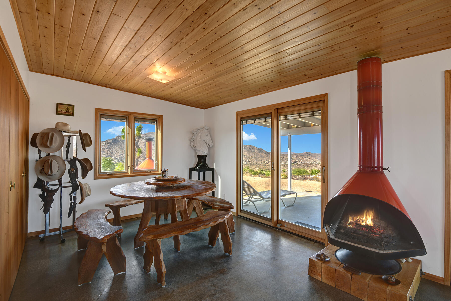 CABIN DINING ROOM WITH FIREPLACE OUT MLS