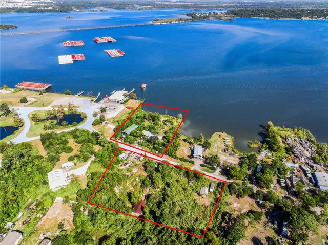 a view of a lake with a house