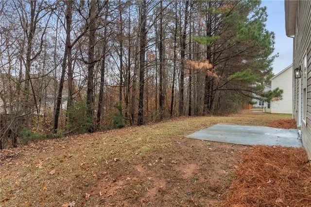 a view of a yard with trees