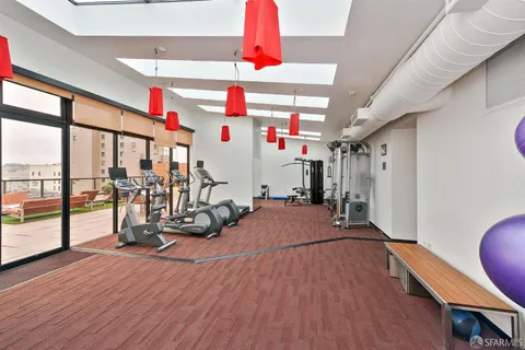 a view of a room with gym equipment