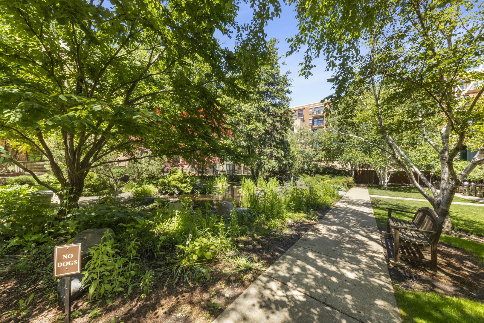 1301 West Madison Street, Unit 305 Chicago, IL 60607 - Photo 21 of 22 a backyard of a house with lots of green space and fountain