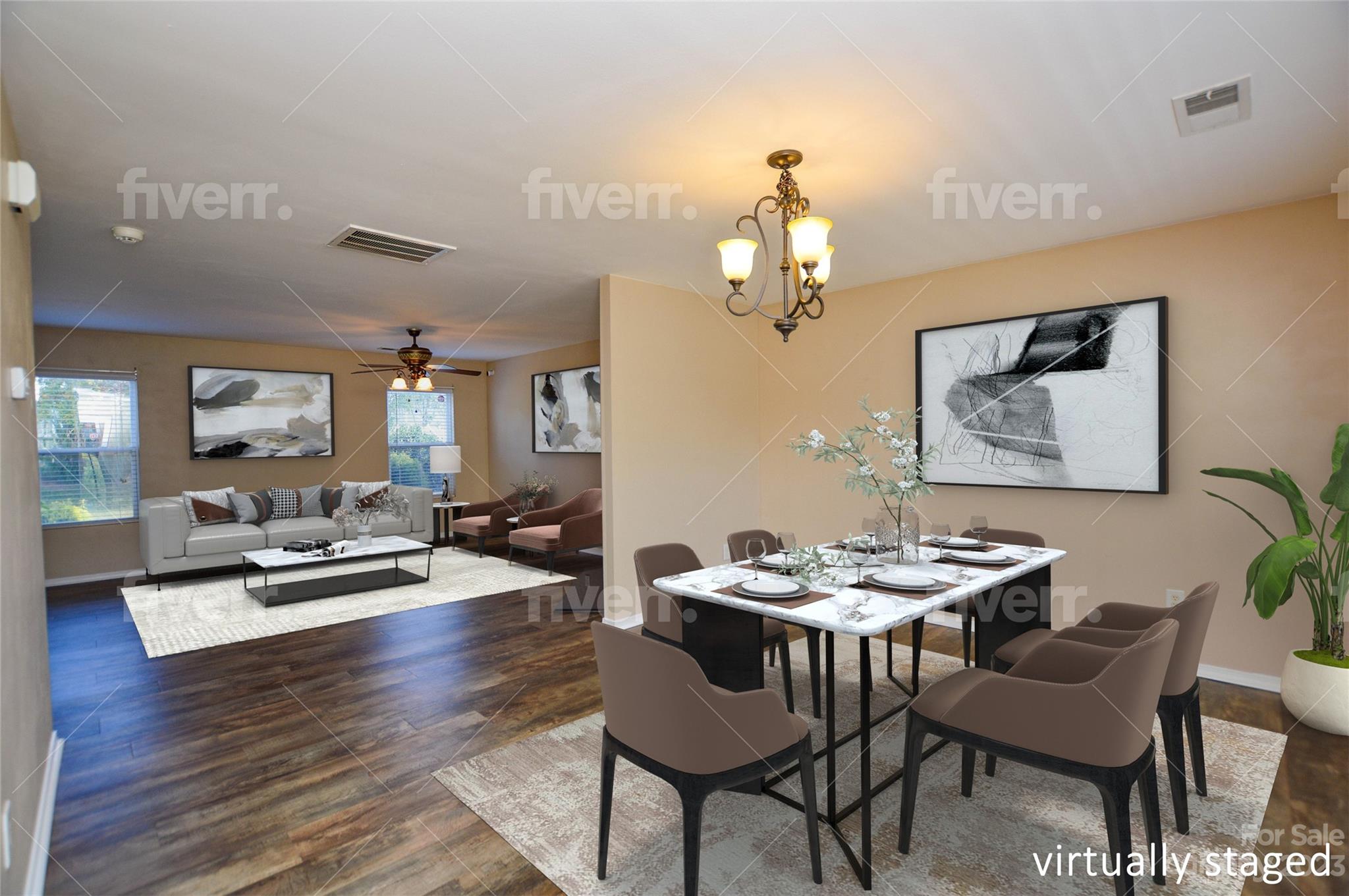9310 John Russell Road Charlotte, NC 28215 - Photo 11 of 40 a view of a dining room with furniture wooden floor and chandelier