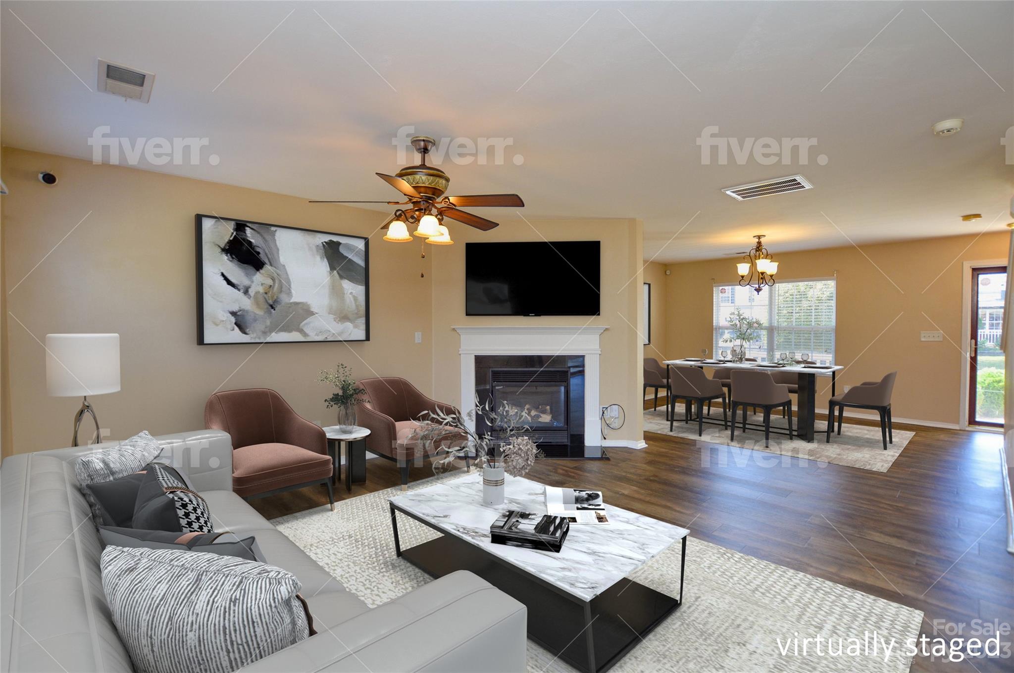 9310 John Russell Road Charlotte, NC 28215 - Photo 13 of 40 a living room with furniture a fireplace and a flat screen tv