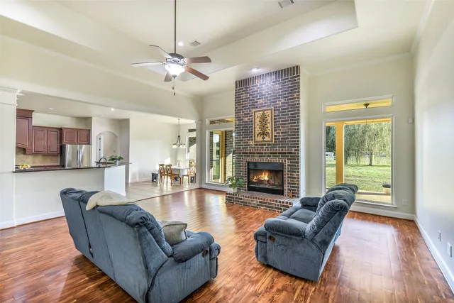 a view of a garden with an outdoor space