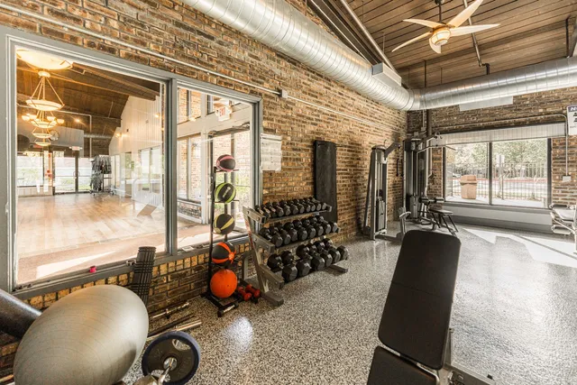 a room with gym equipment