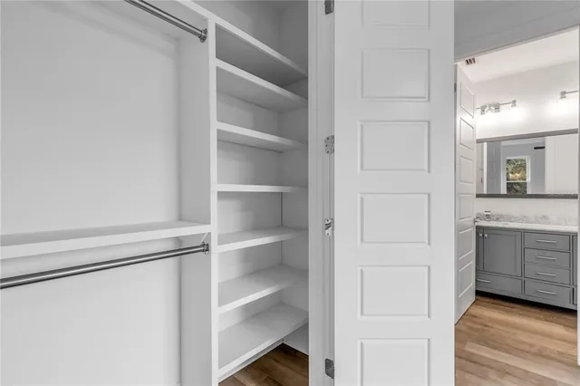 a view of an empty walk in closet