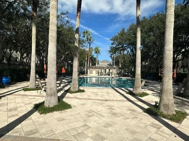 a view of a park with slide