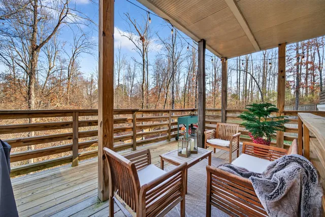 an outdoor space with seating