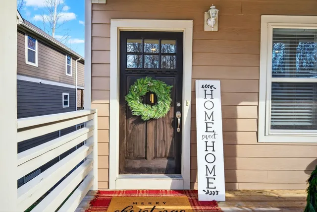 a view of a door with a street